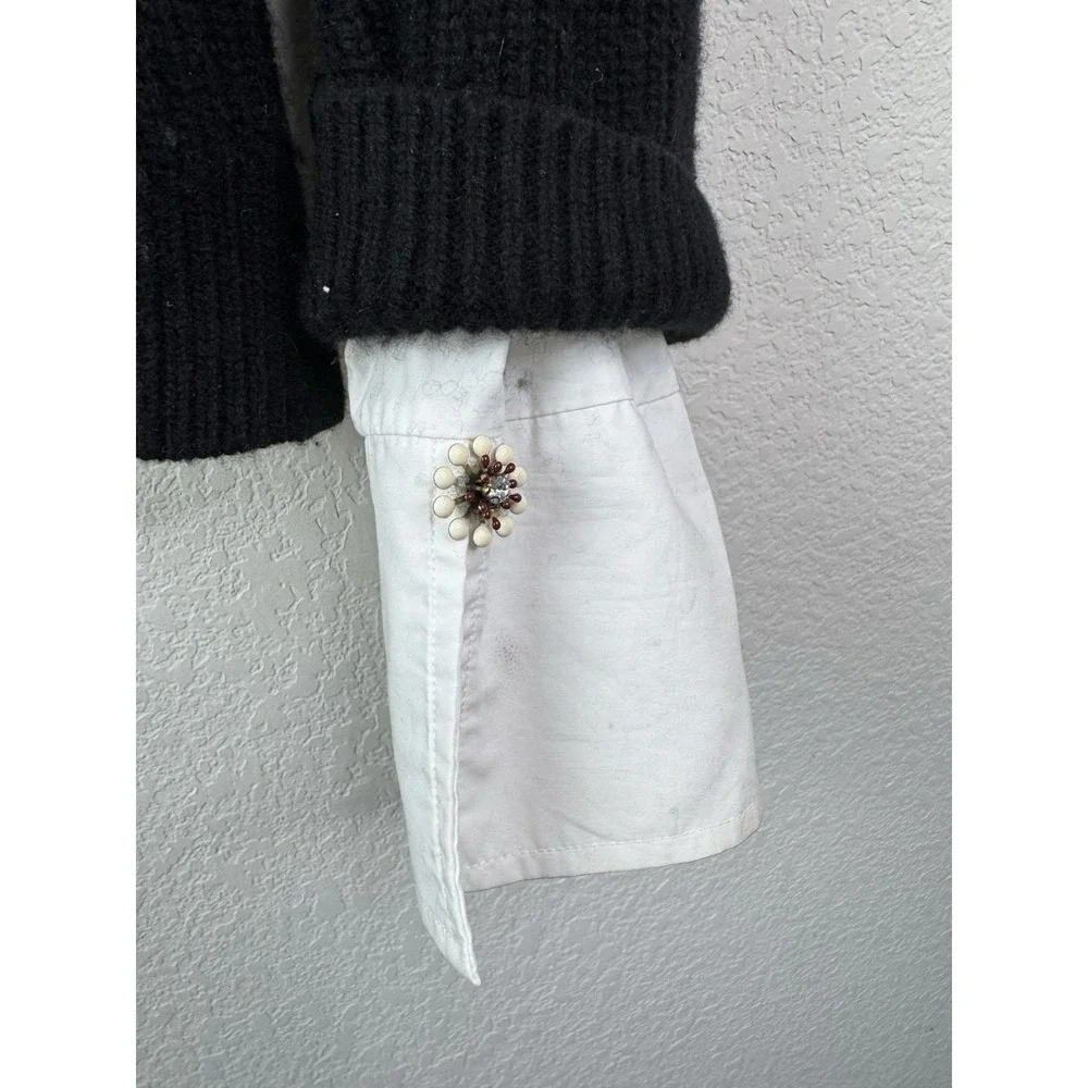 Joie Wool Cashmere Sweater Built-In Shirt Cuffs Sz S Old Money Quiet‎ Luxury